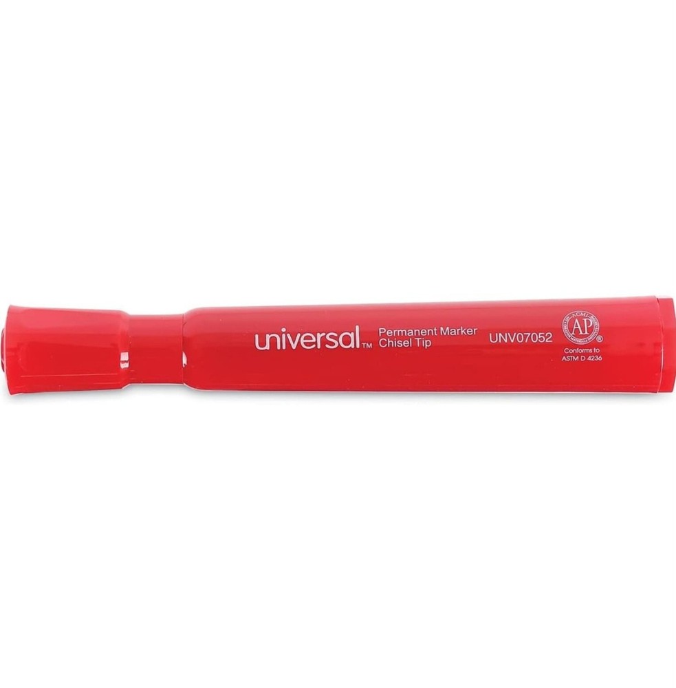 Universal 07052 Broad Chisel Tip Permanent Marker - Red (1 DZ) New