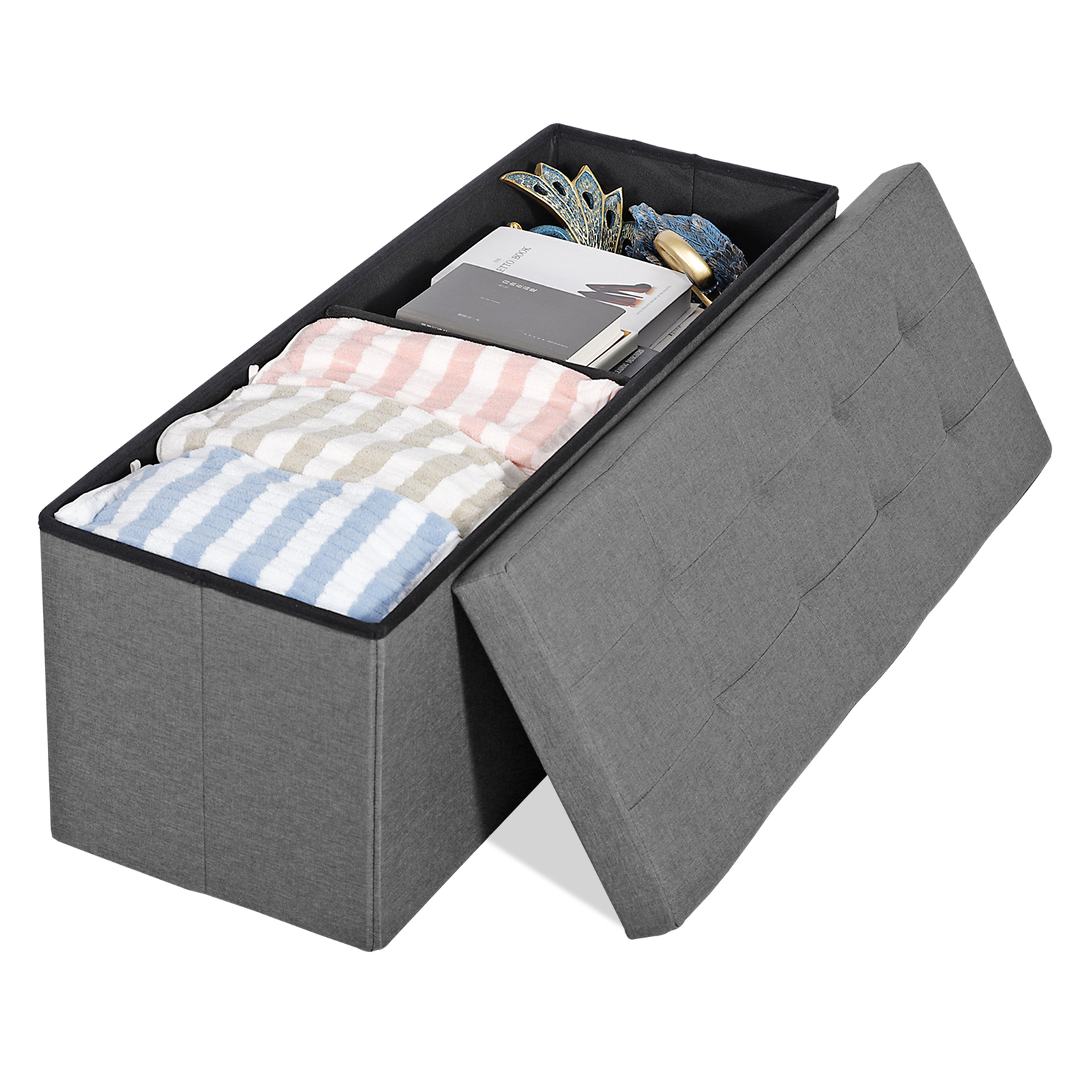 43"Storage Ottoman Bench Folding Chest Footrest Stool MDF Frame w/Lid Light Grey