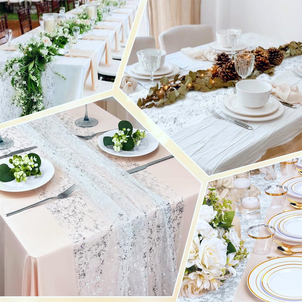 Silver Table Runner 10Ft Gauze Sheer Cheesecloth Runner for Table Sequin Glit...