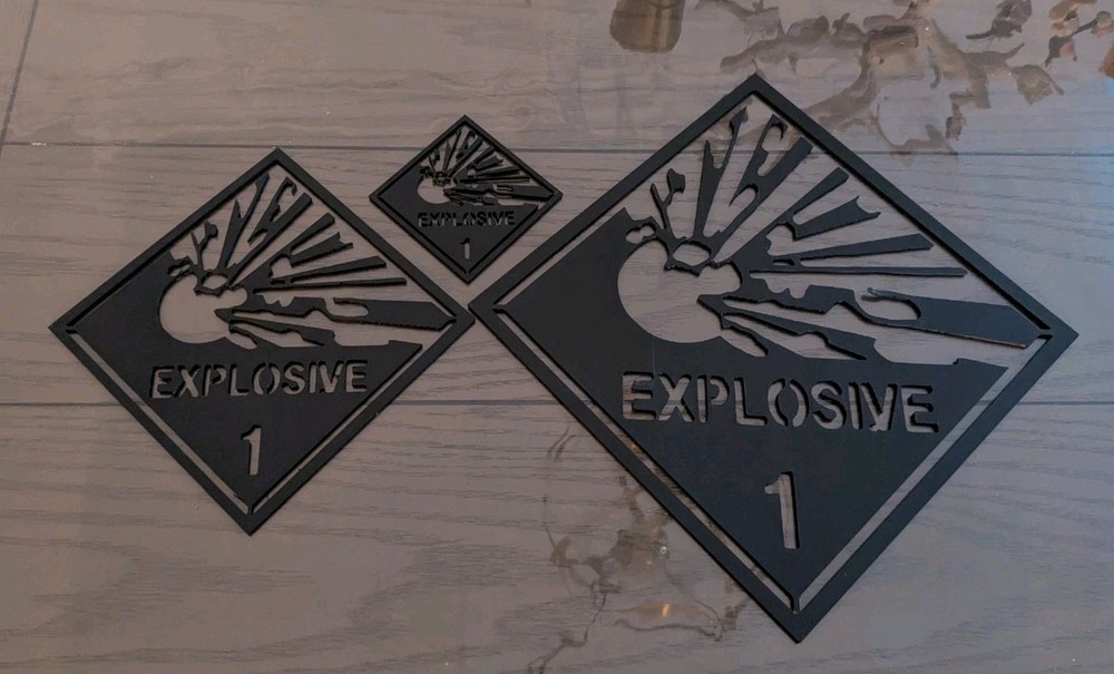 "Explosives" Warning - Reusable Stencil Set - 3 Sizes - 3", 6" and 9"