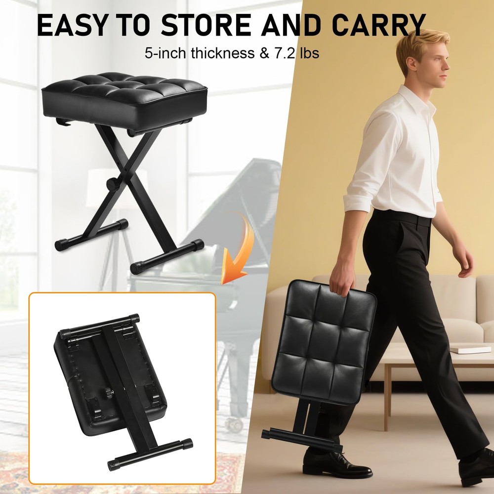 Keyboard Bench Adjustable Piano Stool - Extra Comfortable Piano Bench with Hi...