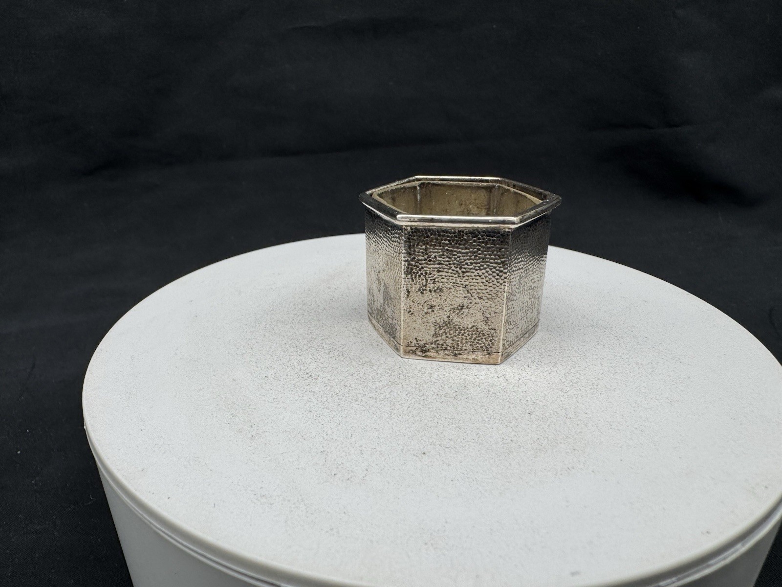 Antique Chinese Export Sterling Silver Salt Cellar w/ Glass Insert