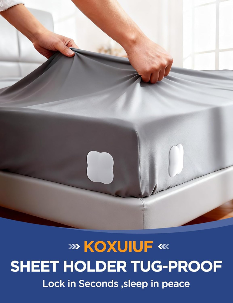 Fitted Sheet Holders - Adjustable Grippers for All Sheet Sizes, Easy Install