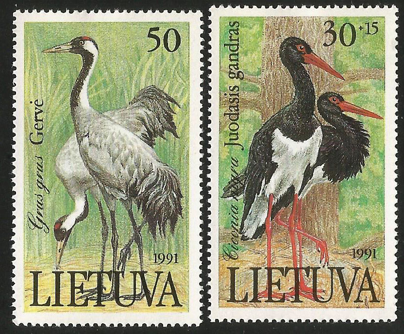 Birds Cranes Lithuania Mint Never Hinged Stamps Issued in 1991