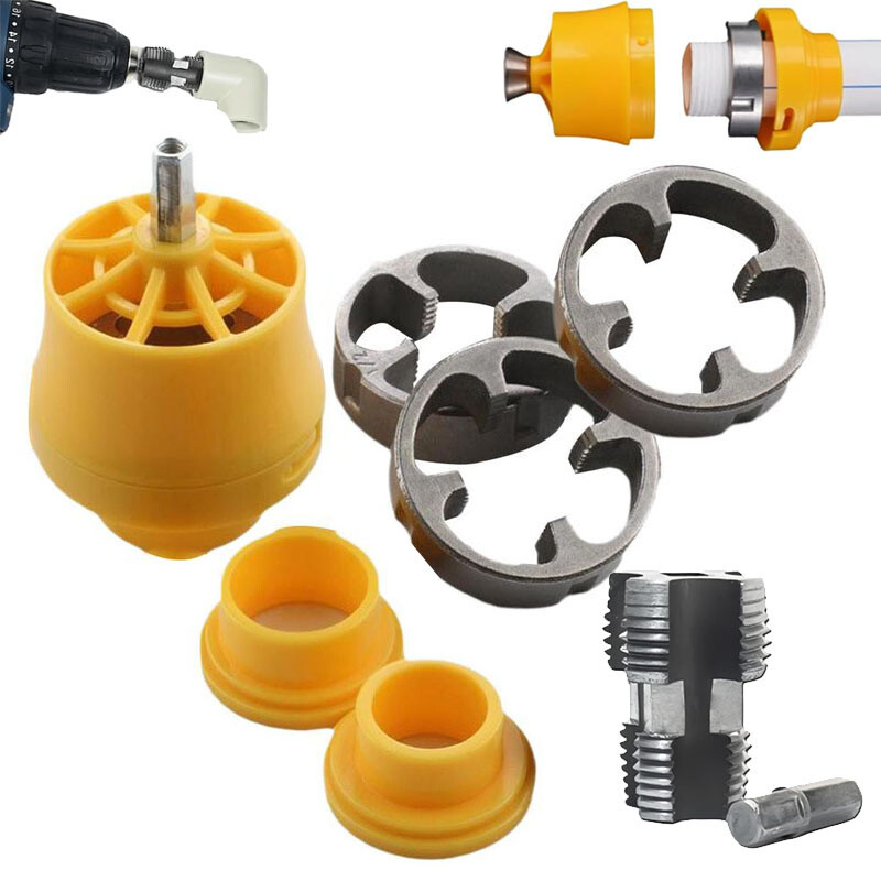 7pcs/1set Electric Drill Compatible PVC Pipe Threader Kit with Various Die Sizes