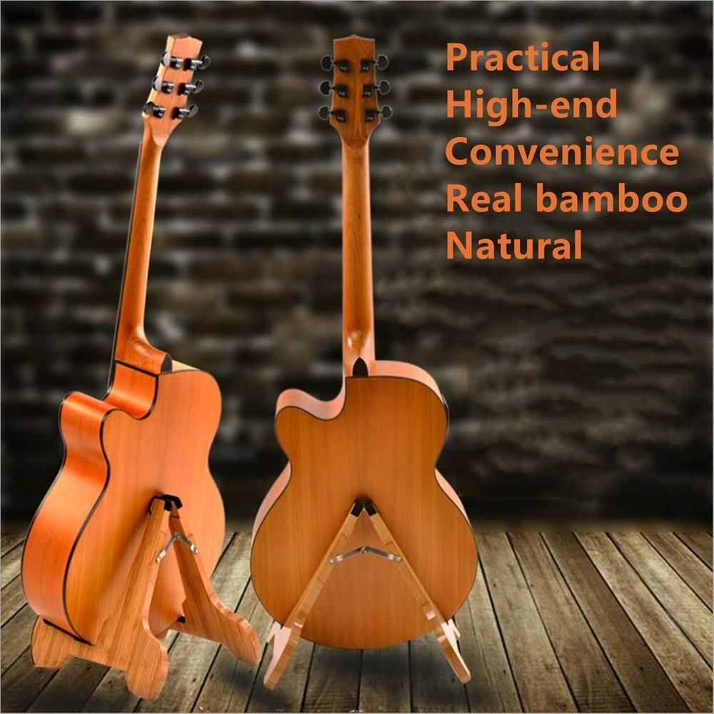 Guitar Stand Real Bamboo A-Frame Folding Thickened Universal, With Soft Leather