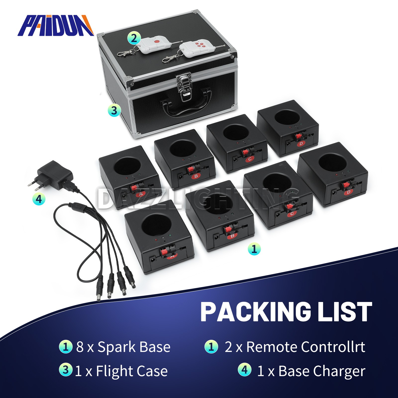 PAIDUN 8PCS Sparkler Base Mini Cold Spark Machine with Case Remote Stage Effect