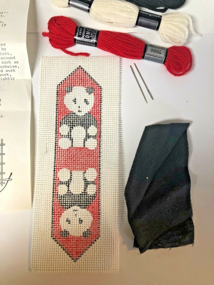 Vtg Raphael Replique Perfume Purse Pouch Needlework Kit Red Black White Panda