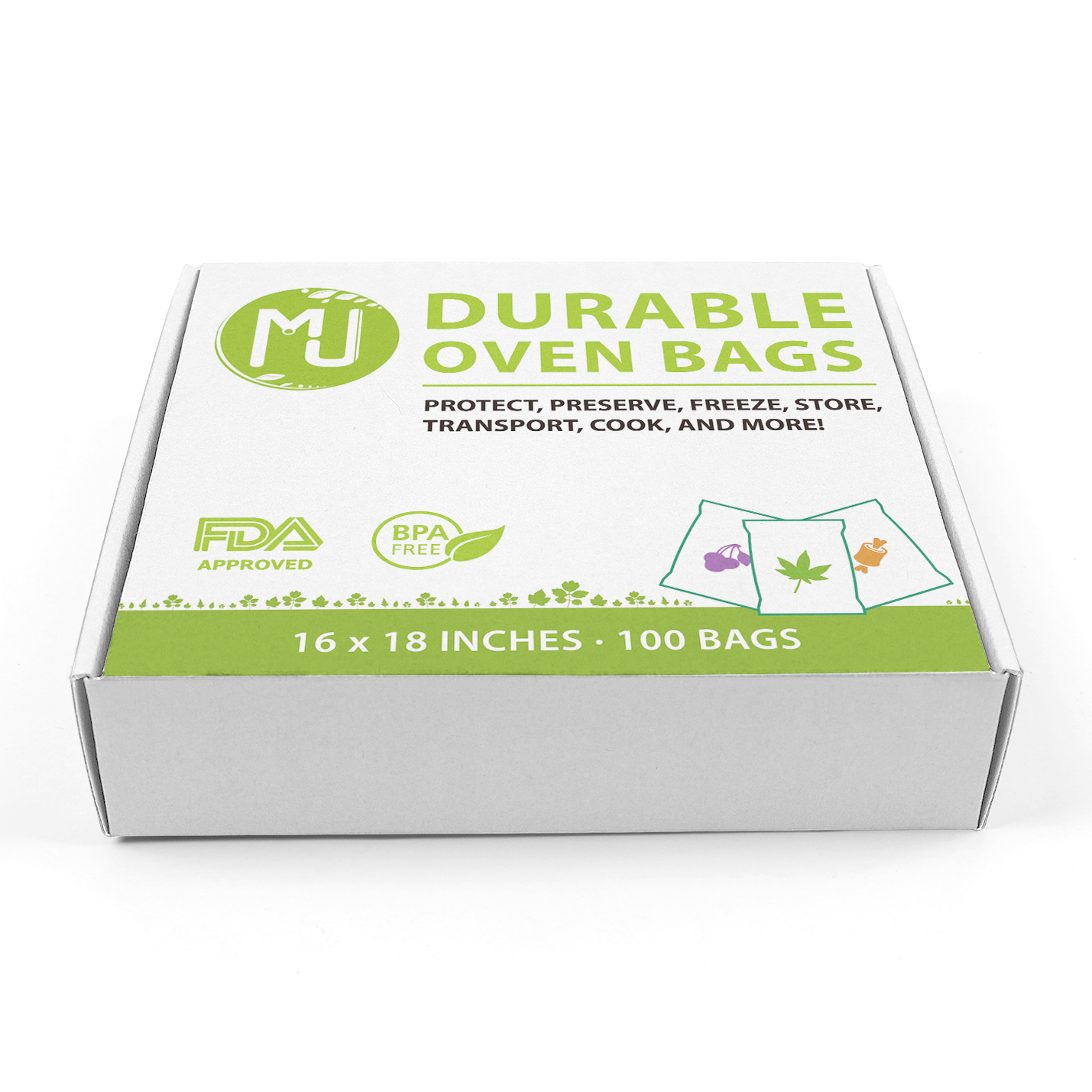 Oven Bags Case 1000 Pack for Turkey Herb Garden Odorless All-Purpose 16" x 18"