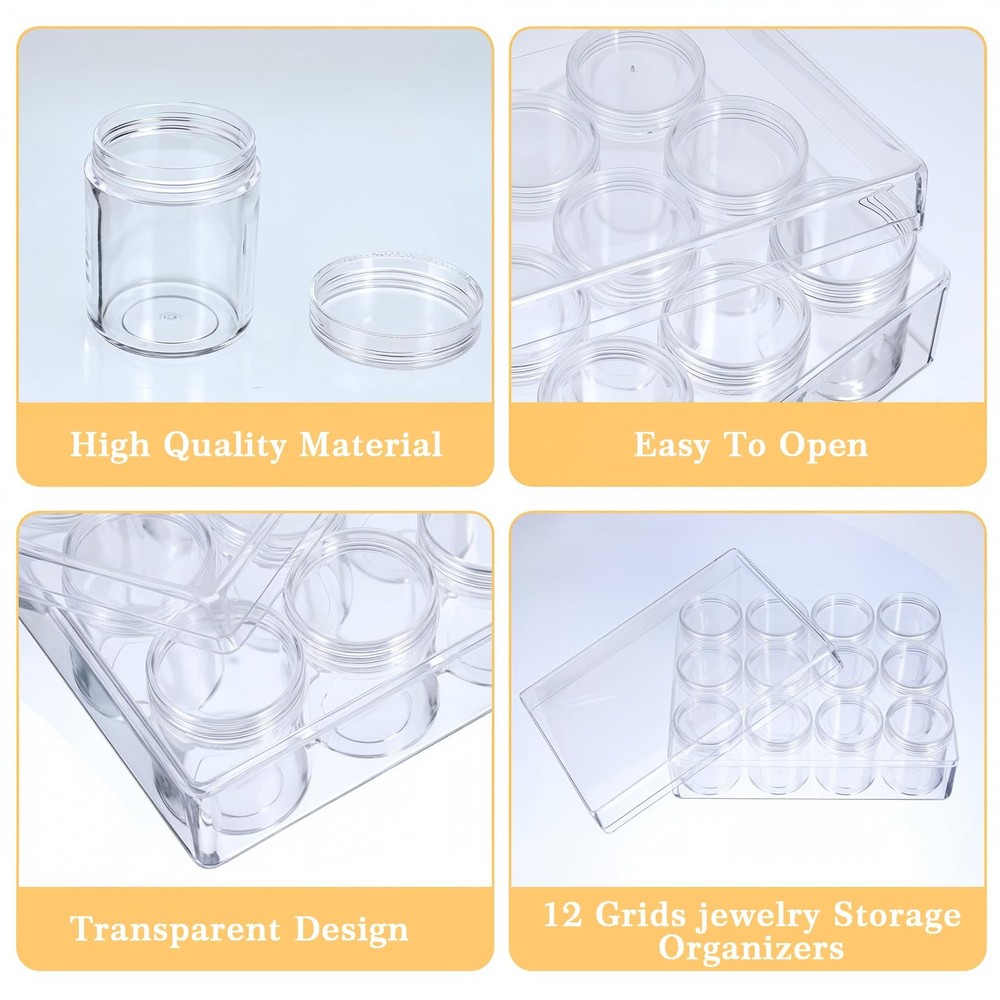 2 Pack Clear Plastic Bead Storage Containers 12 Grids Portable Small Diamond ...