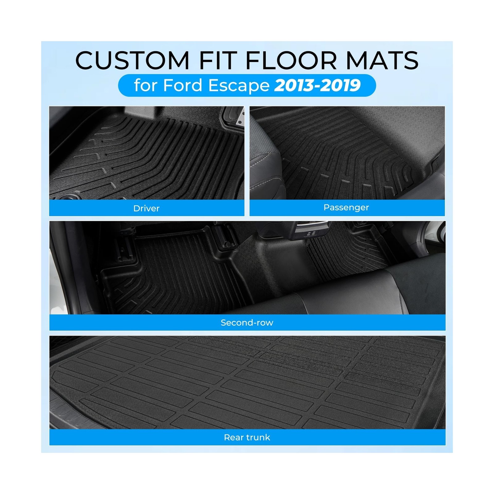 Floor Mats & Cargo Liner-Custom for 2013-2019 Ford Escape Accessaries All Wea...