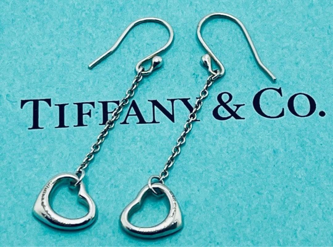 h518 Excellent condition Tiffany & Co. Open Heart Drop Hook Earrings 925
