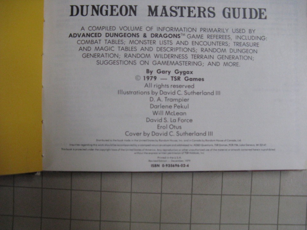 DUNGEON MASTERS GUIDE yellow flyleaf 1E dmg AD&D D&D Advanced Dungeons & Dragons