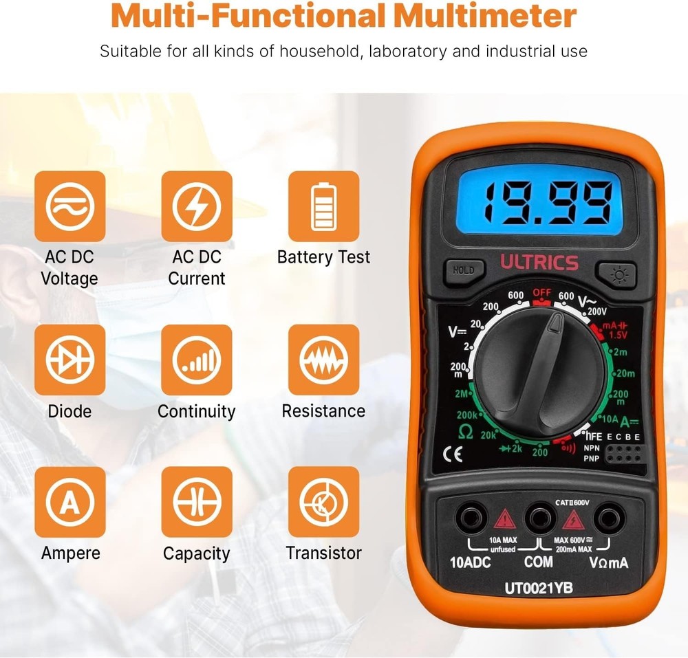 Multi-Functional Digital Multimeter - Backlit LCD for Easy Readings in Any Light