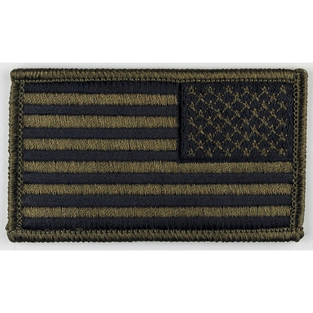 Reverse American Flag Patch - Subdued Olive Drab OD Green - Sew-On Patch