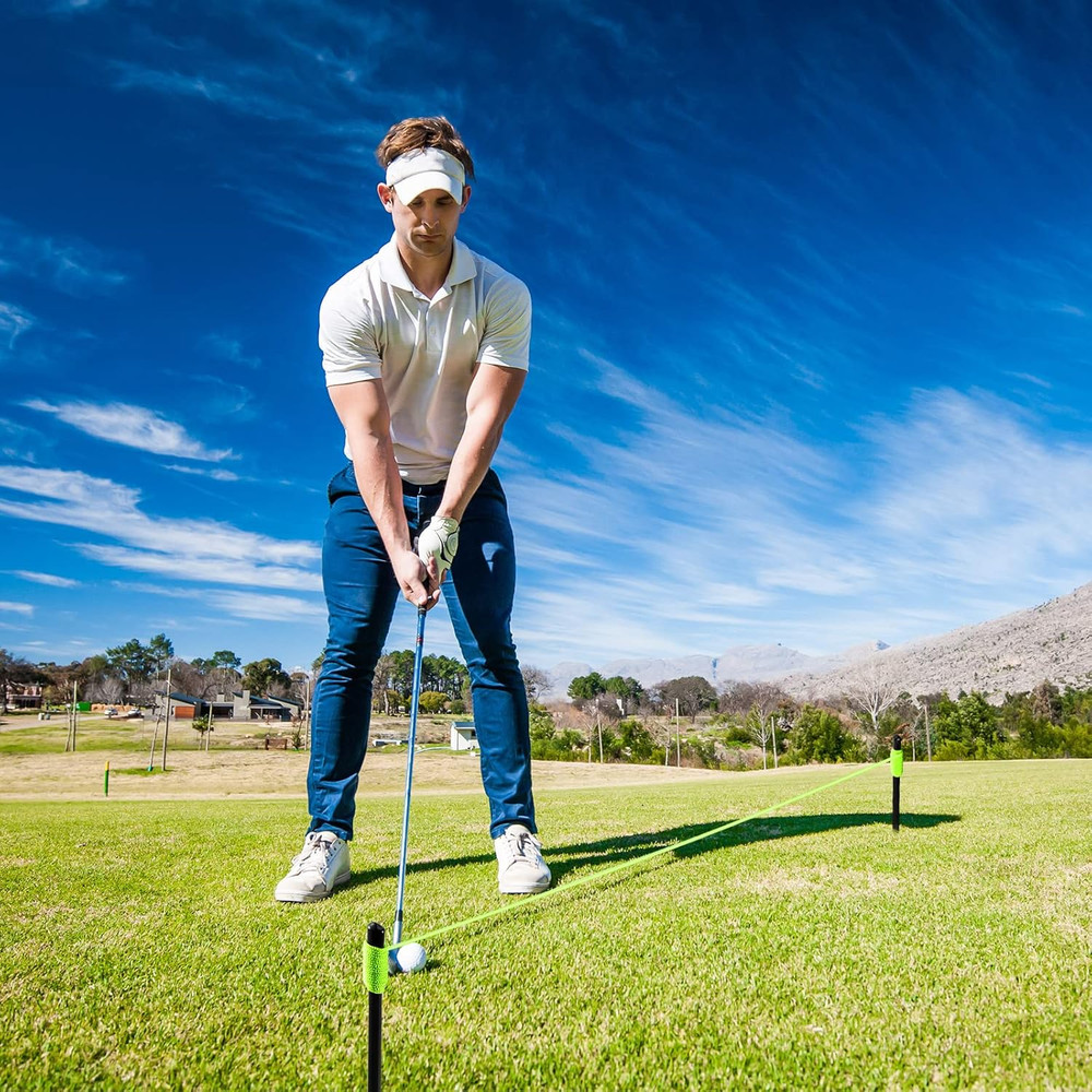 2 Pieces Golf Alignment String Line Putting Aid with Pegs Training String Gui...