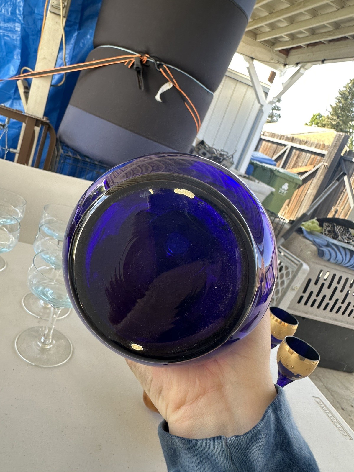 Antique Bohemian Moser Cobalt Blue Enamel Flowers Decanter & 6 Glasses Set