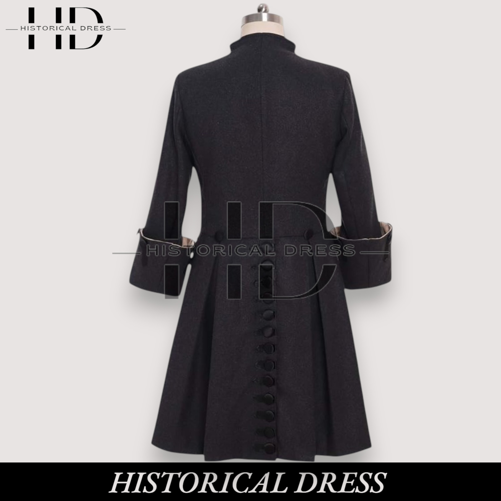 Men's 18th Century Regency Black Wool Frock Coat Colonial Military Tailcoat