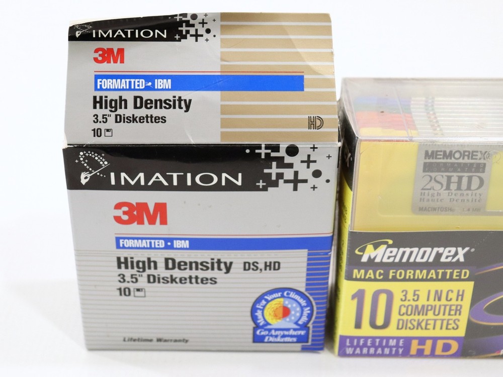 2x Mixed Lot 3.5" Computer Diskettes MAC/IBM Formatted 1.44MB Memorex/Imation