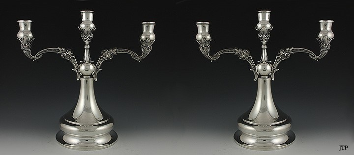 Pair 1930s German Silver Rose Design Candlesticks