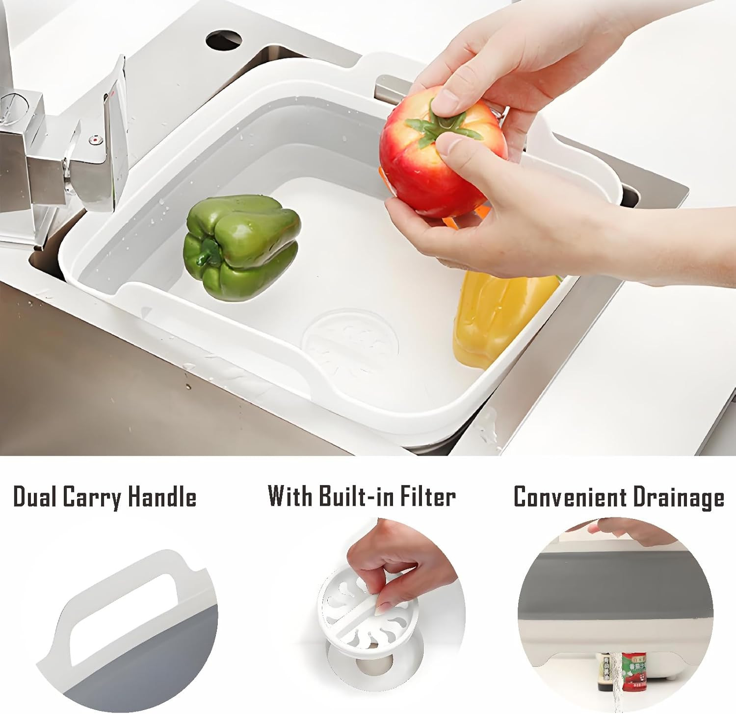 Collapsible Dish Basin with Drain Plug, 9L 2.4 Gallon Portable Wash Basin Dishpa