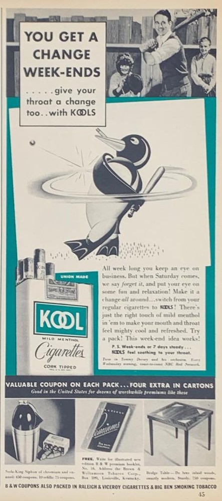 Magazine Ad - 1939 - KOOL cigarettes - baseball
