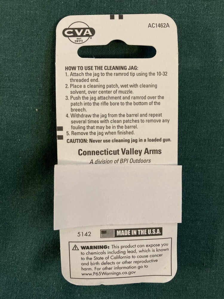 CVA Solid Brass Cleaning Jag, 50 Caliber, 10 - 32 Threads - Brand New!!