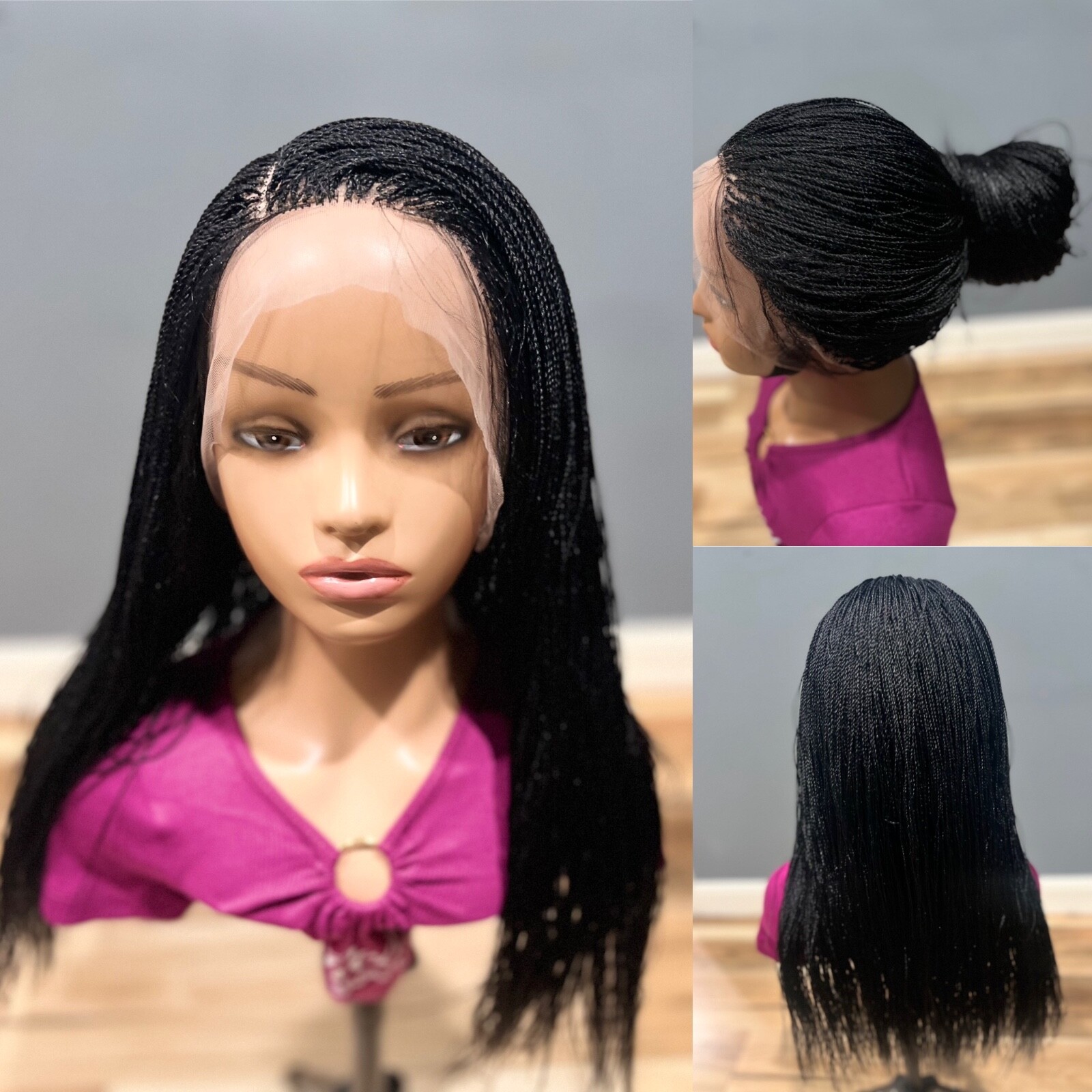 BRAIDED MICRO TWIST WIG . Madeon a full lace wig.length is 24”long..color black.