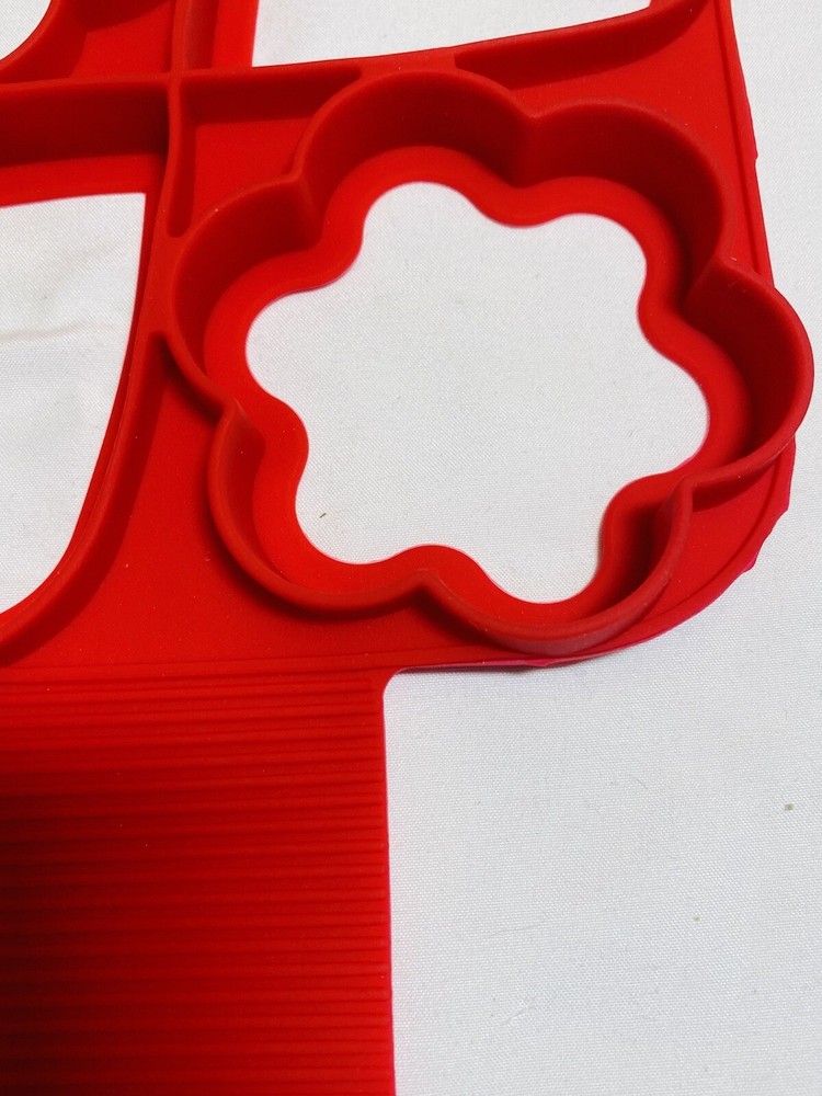 Red Silicone Egg Pancake Maker Ring 4 Molds - 2 Heart & 2 Flower Shape Non Stick