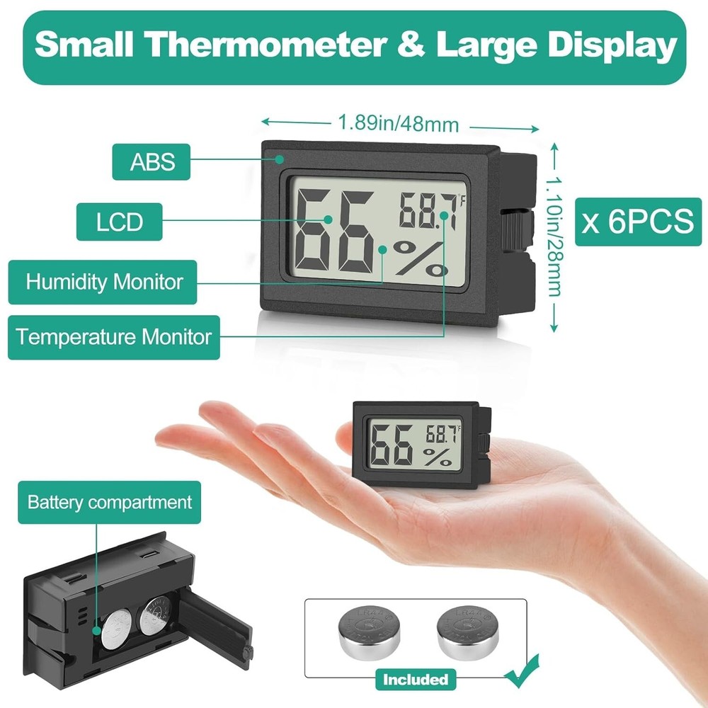 Compact Mini Thermometer & Hygrometer Set with High Accuracy Display - 6 Pack