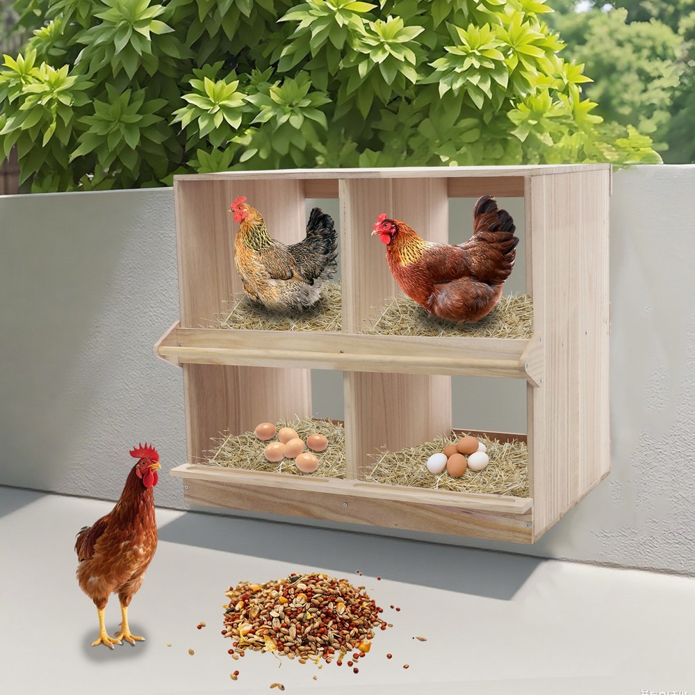 Chicken Nesting Box 4 Compartment Wooden Nesting Boxes For Chickens W/ Perches