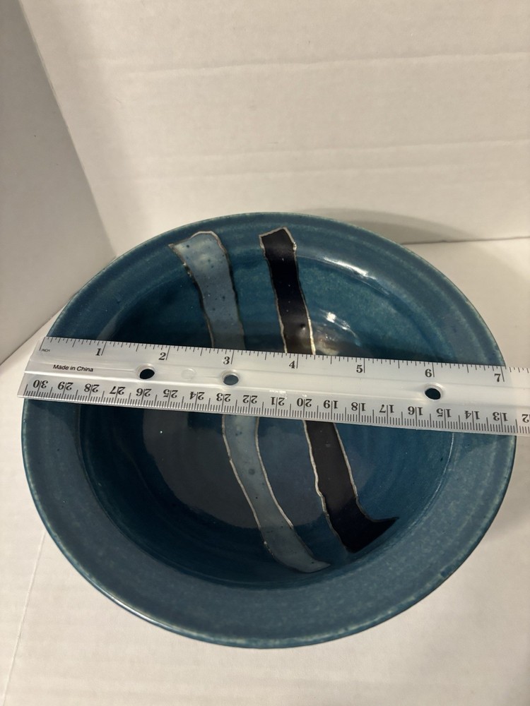 Handcrafted Ceramic Art Pottery Dish, Teal Blue, 7”