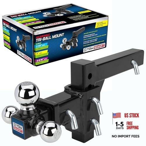 Adjustable Tri-Ball Mount Hitch, 6,000-10,000 lbs Capacity, 2'' Receiver,