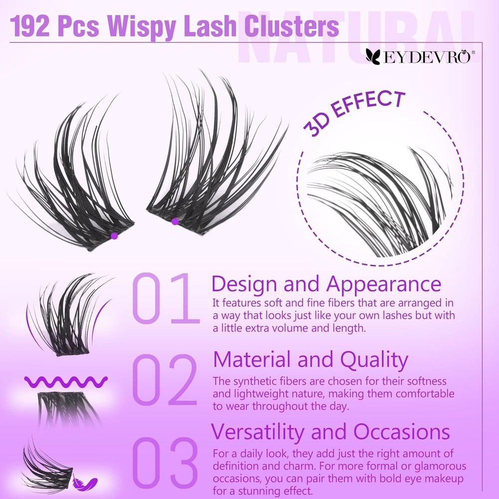 EYDEVRO Wispy Lash Clusters Natural Eyelash 9-18mm Cluster Black
