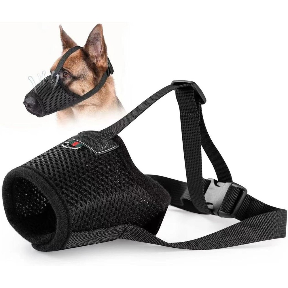 Adjustable Dog Muzzle Breathable Soft Humane Secure Fit Black NEW