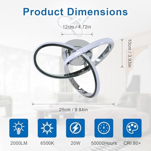 Modern Ceiling Light, 6500K Cool White Led Ceiling Light Fixture, Silver-6500K
