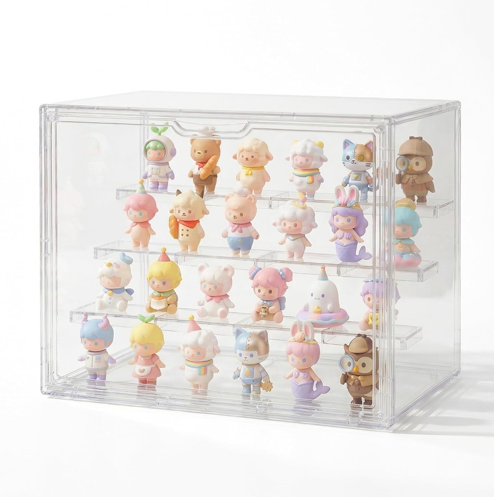 Acrylic Display Case Large 4-Tier Stackable Clear Box Collectibles Storage Box