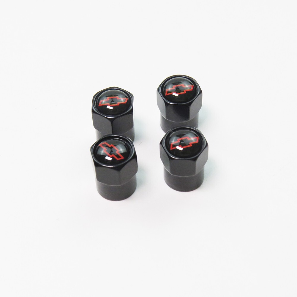 Compatible with Chevy Red 4Pcs Tire Valve Stem Caps Black Anodized Aluminum Set