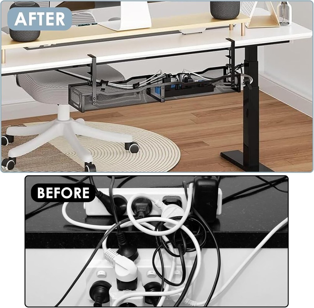 Under Desk Cord Organizer, 25", No Drill Black