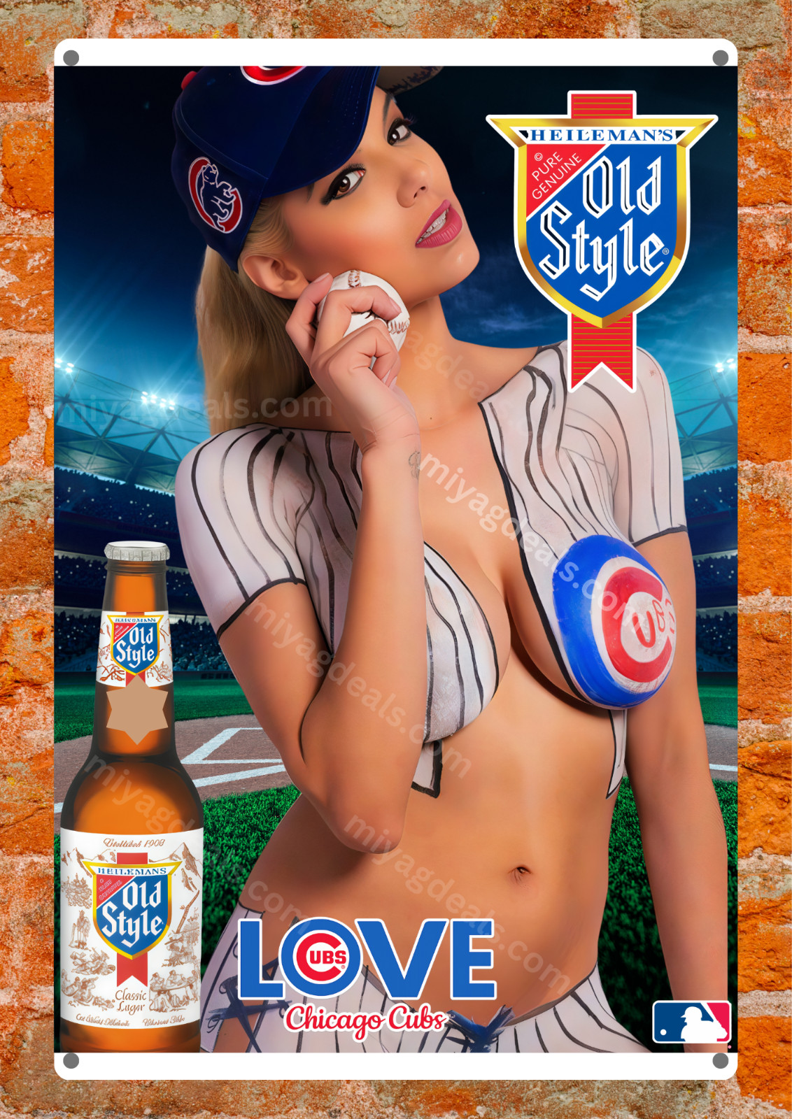 Chicago Cubs Old Style Beer Metal Sign Baseball Bar Man Cave Wall Decor Read Des