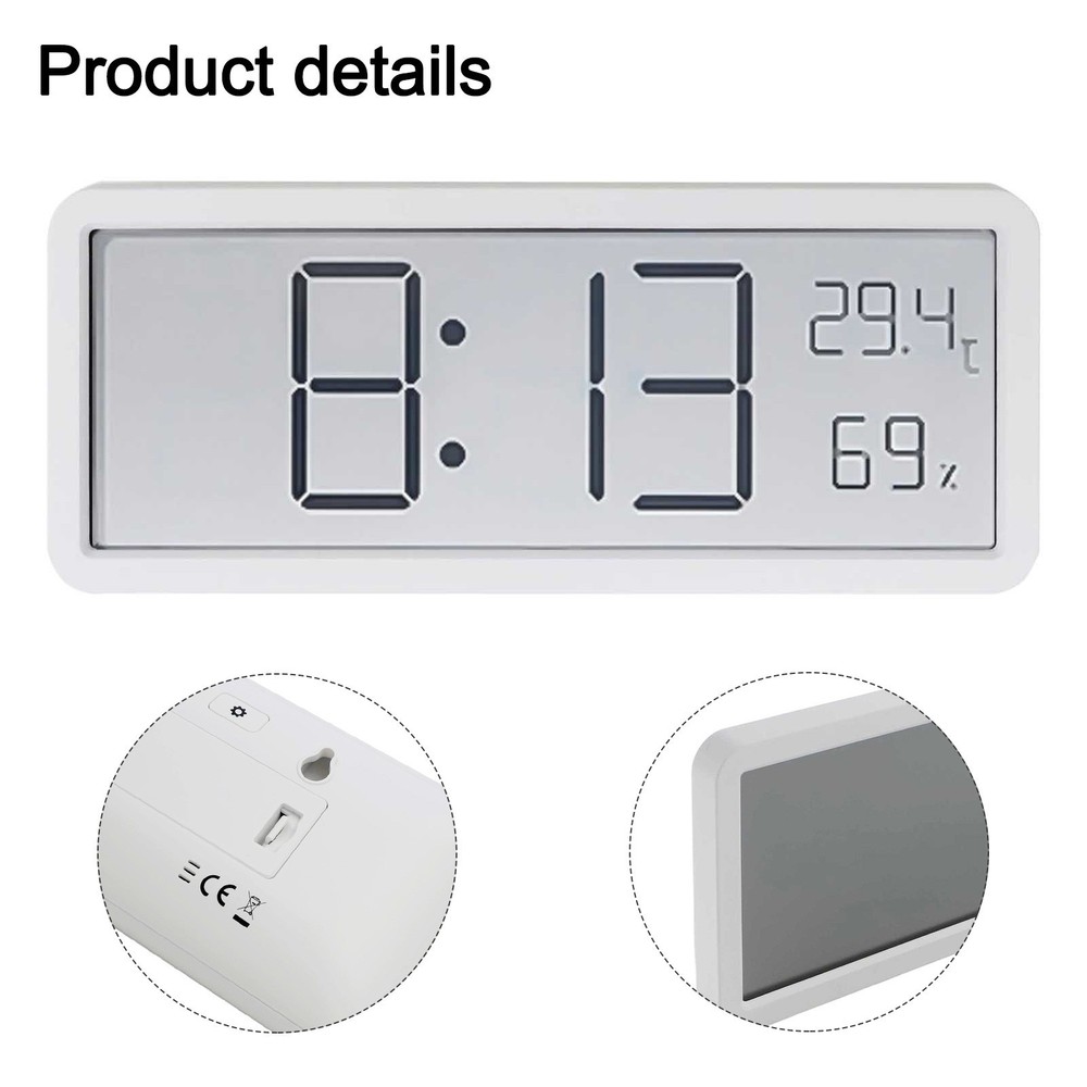 LCD Digital Wall Clock with Time Temperature Humidity and Date Display