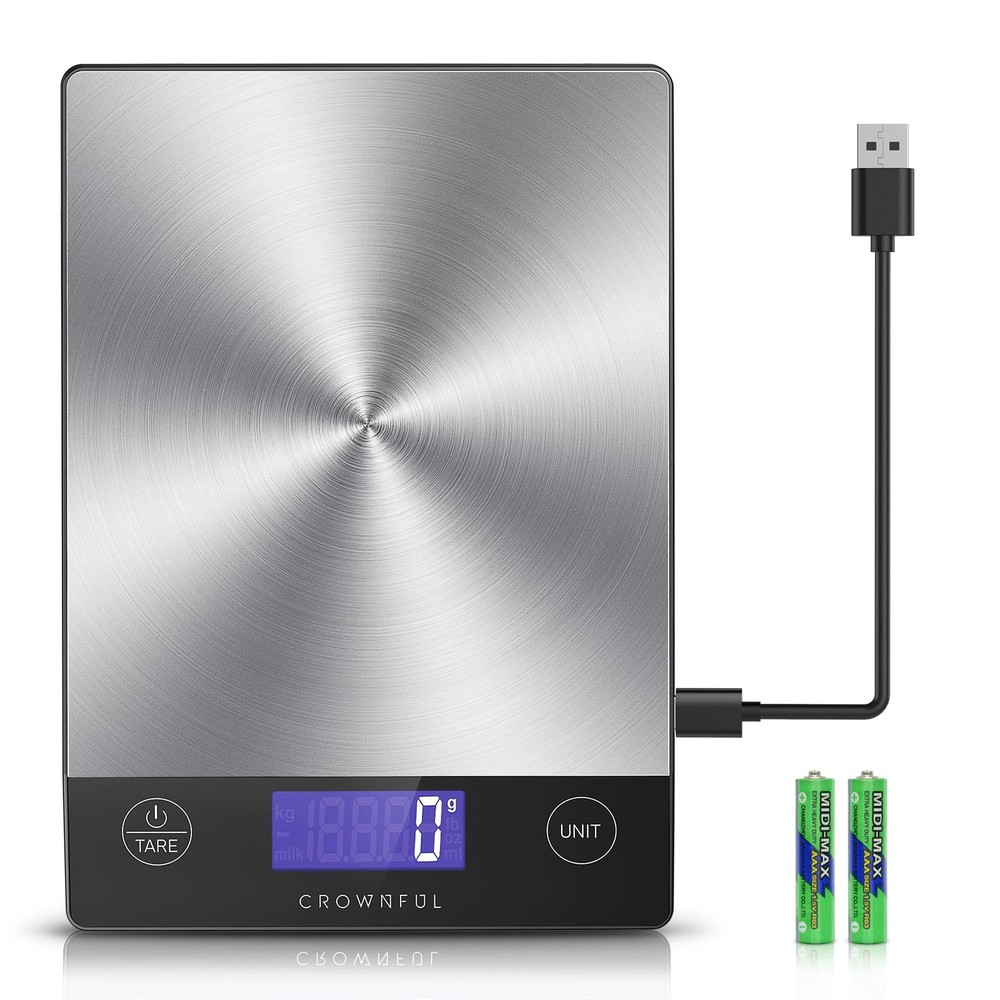 Rechargeable Digital Kitchen Scale 33lb Stainless Steel Grams Ounces