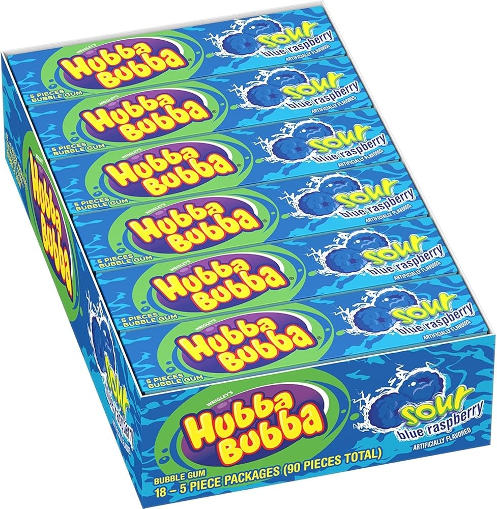 Sour Blue Raspberry Bubble Gum, 5 Piece