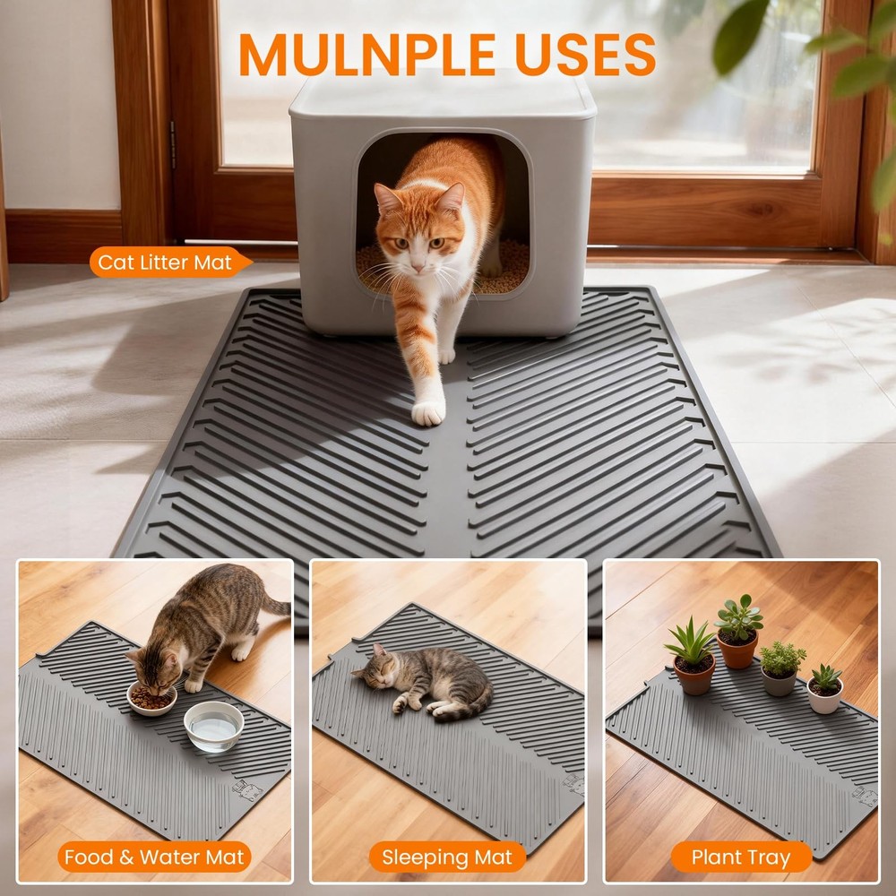 Barkitty Cat Litter Box Mat Large Silicone Waterproof Scatter Control Non-Slip E