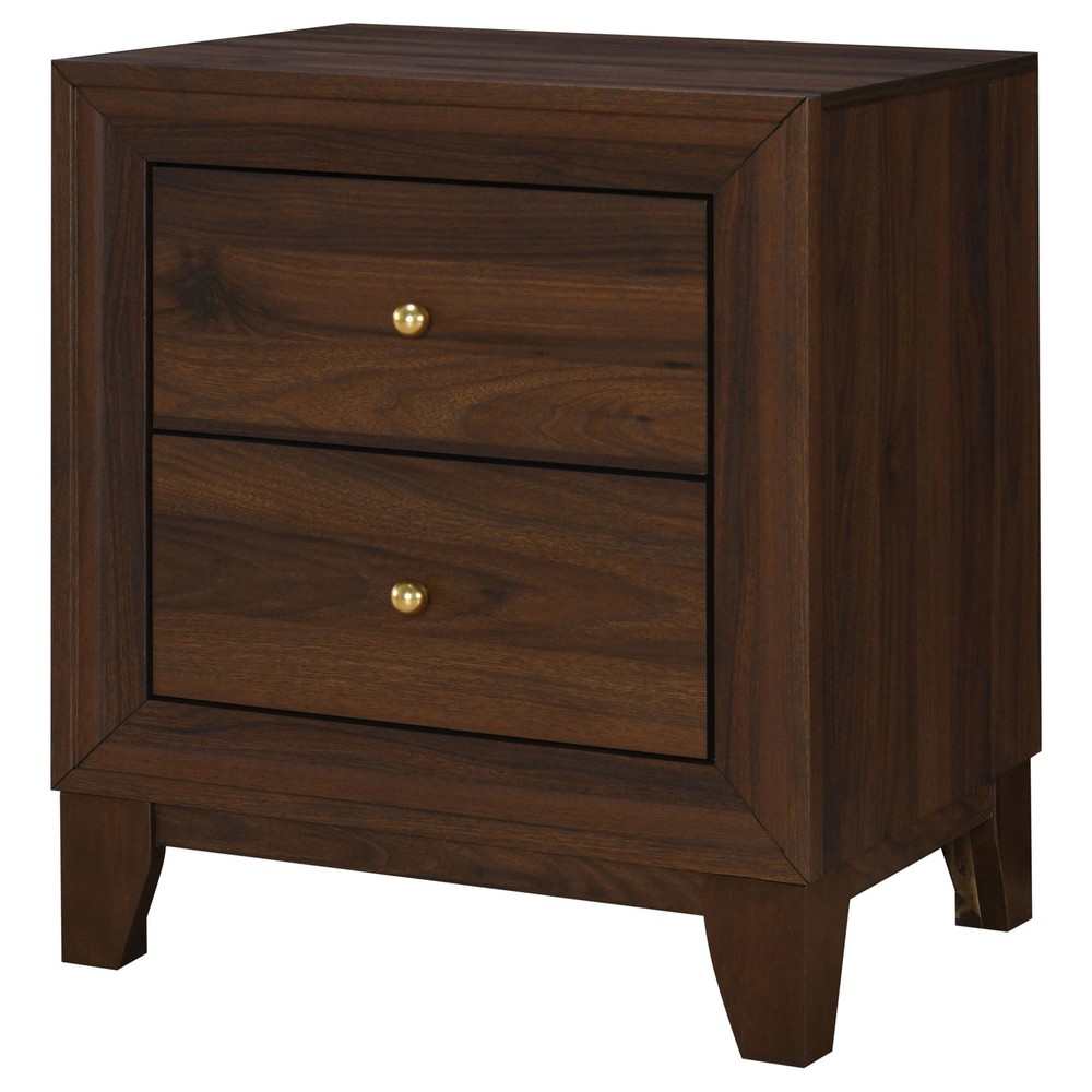 Walnut 2-Drawer Nightstand, Solid Wood Bedside Table, Modern Storage Cabinet