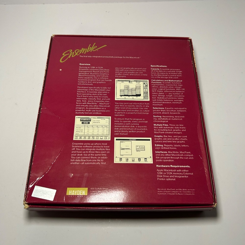 Ensemble for Macintosh Controle X Hayden Software 1985 3.5" Floppy Disk