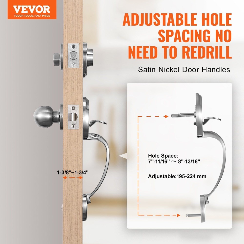 Single Cylinder Handleset & Deadbolt, Adjustable, Satin Nickel, Left/Right