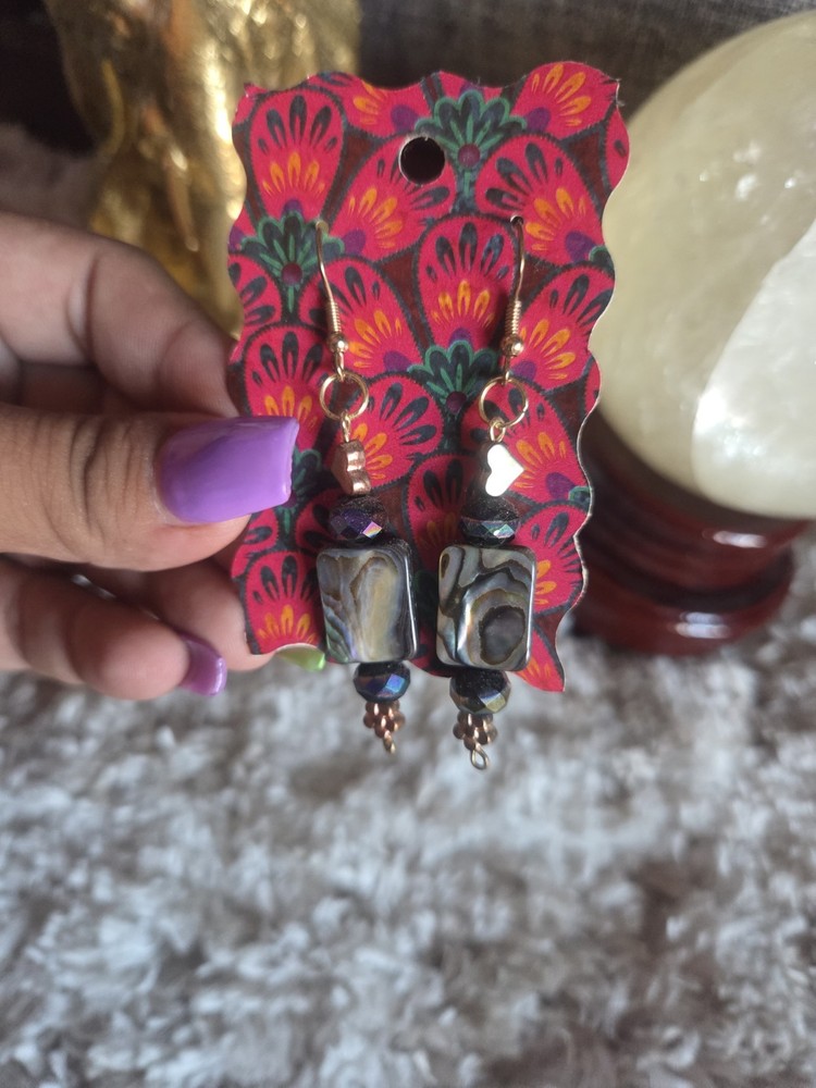 Handmade abalone a d hematite heart dangle earrings