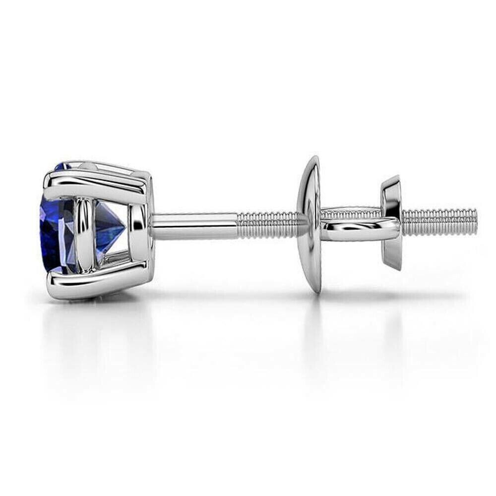 1.00 Ct Round Cut Natural Blue Sapphire Earring 14k Solid White Gold Single Stud
