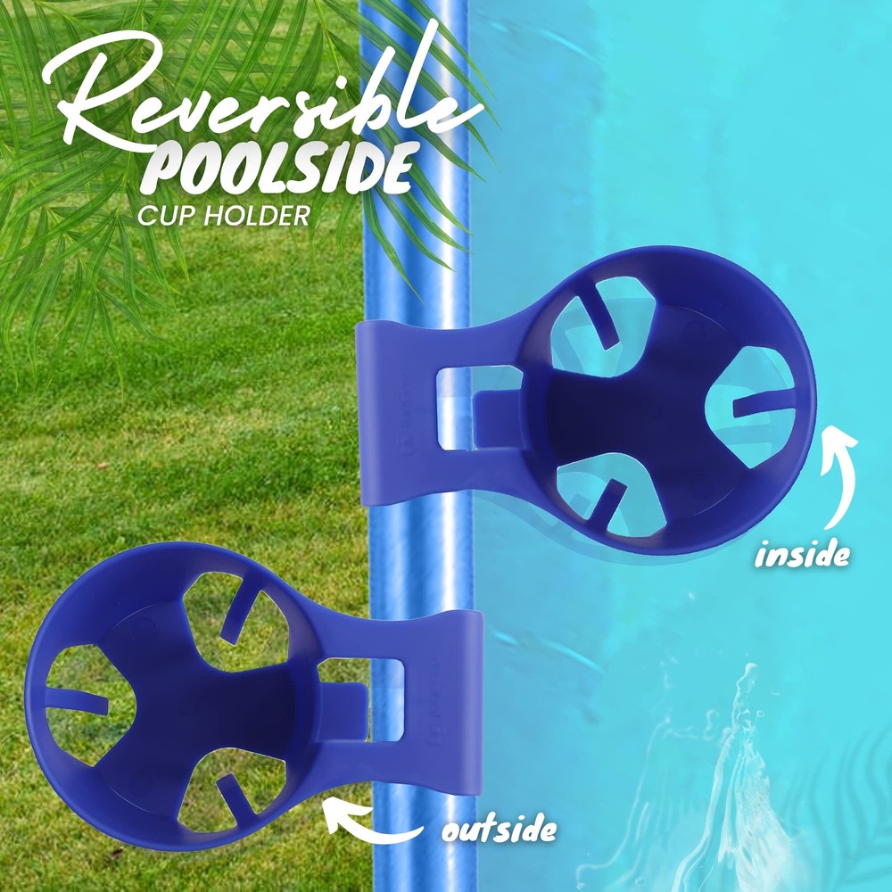 6-Pack Blue Poolside Cup Holders Compatible with Above Ground Pools with 2 In...
